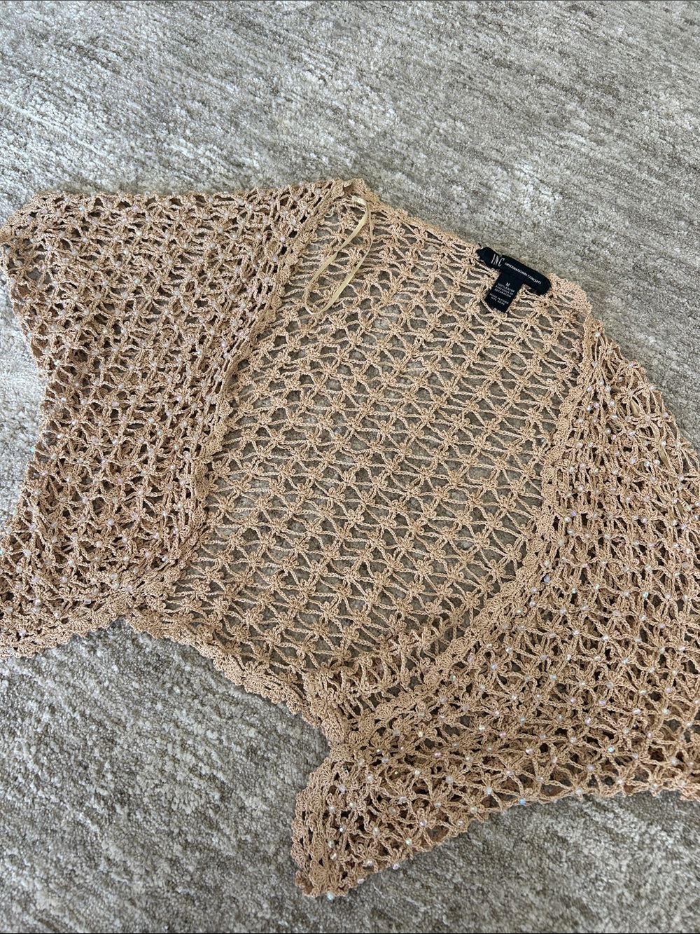 INC International Concepts Open-Knit Cropped Bolero - Tan